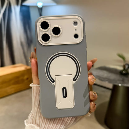 Luxury Fold Stand Holder Magnetic For Magsafe Matte Case For iPhone 17 16 15 14 13 12 11 18 Pro Max Plus Big Window Bumper Cover