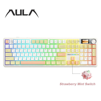 AULA F108 Pro Gaming Mechanical Keyboard Tri Mode Custom Multi-Knob Screen RGB Esports Wireless Keyboard with TFT Smart Display