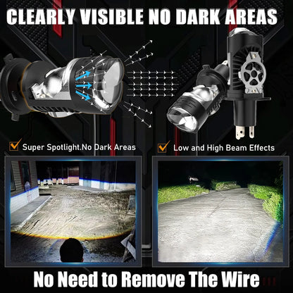 H4/9003/HB2 LED Headlight Bulb Projector Lens Canbus Super Bright LED 3000W 3500000LM 6000K Hi/Low Light Apply to Car&Motorcycle