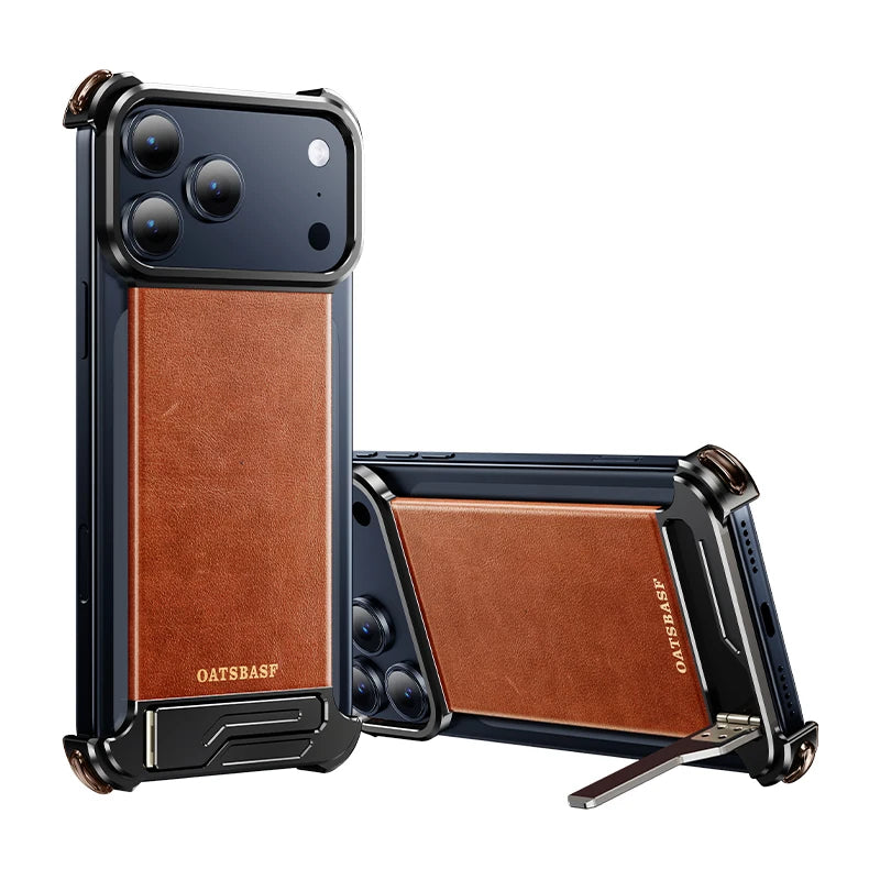 Oatsbasf Leather for iPhone 17 Pro/Pro Max/17 Air Phone Case with Kickstand Frameless Magnetic Shockproof Bumper Protective Case