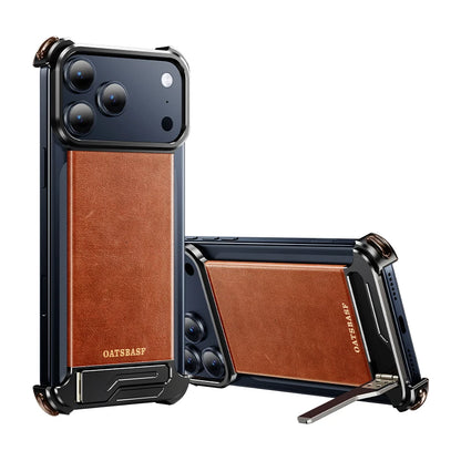 Oatsbasf Leather for iPhone 17 Pro/Pro Max/17 Air Phone Case with Kickstand Frameless Magnetic Shockproof Bumper Protective Case
