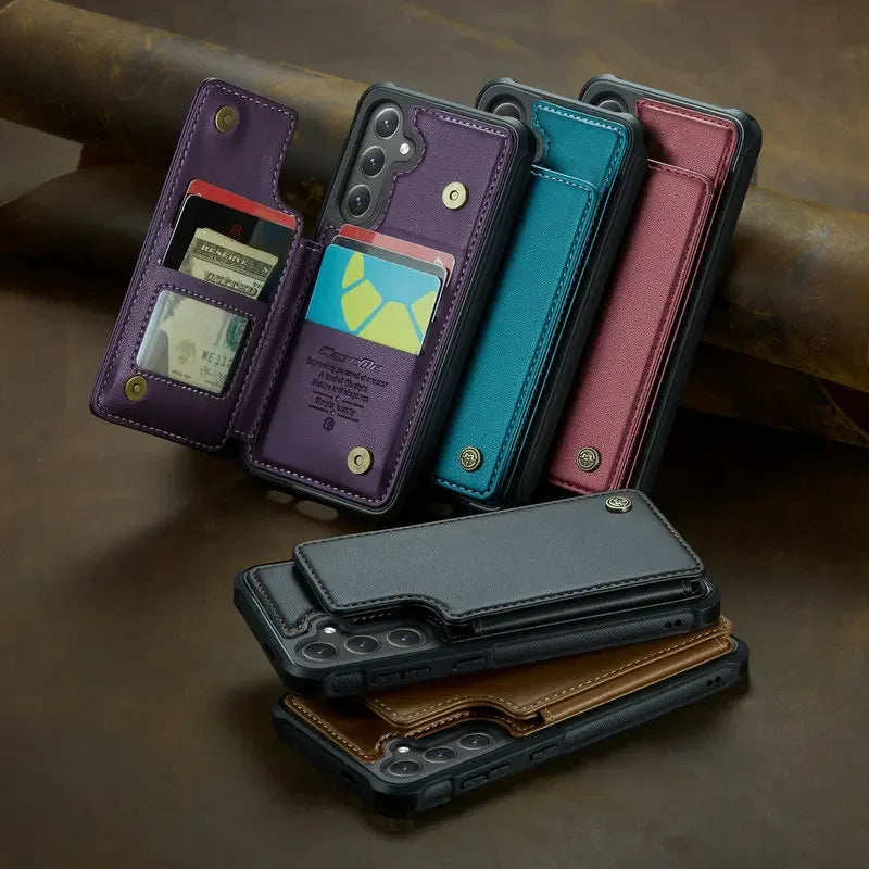 Luxury Flip Card Slot Wallet Leather Stand Case For Samsung Galaxy S25 S24 Ultra S23 FE S22 Plus S21 S20 A55  Protection Cover