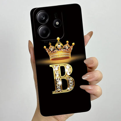 Case For Xiaomi Redmi Note 14 5G Phone Cover Note14 Global Funda Luxury Crown Letters Soft Silicone Back Cover For Redmi Note 14