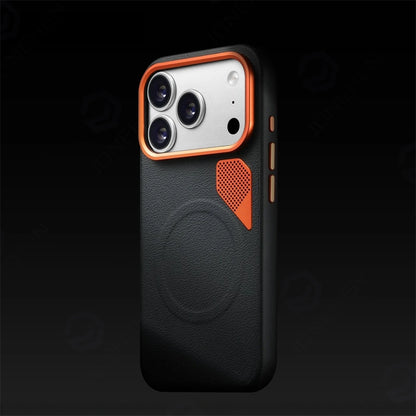 For iPhone 15 16 17 Air 18 Pro Max Magnetic Case Busines High Quality Leather Hard Heat Dissipation Alloy Len Cover For Magsasfe