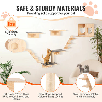 SucceBuy Wall Mounted Cat Shelves Cat Wall Shelves and Perches with Jumping Boards Hammocks & Cat Tree Cat Furniture and Shelves