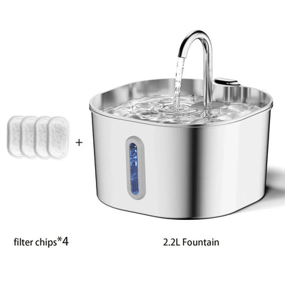 ZYFeeder 2.2L Automatic Cat Water Fountain Square Stainless Steel Pet Water Feeder Dog Water Fountain with window（No 5V 1A Plug） - Urbizia