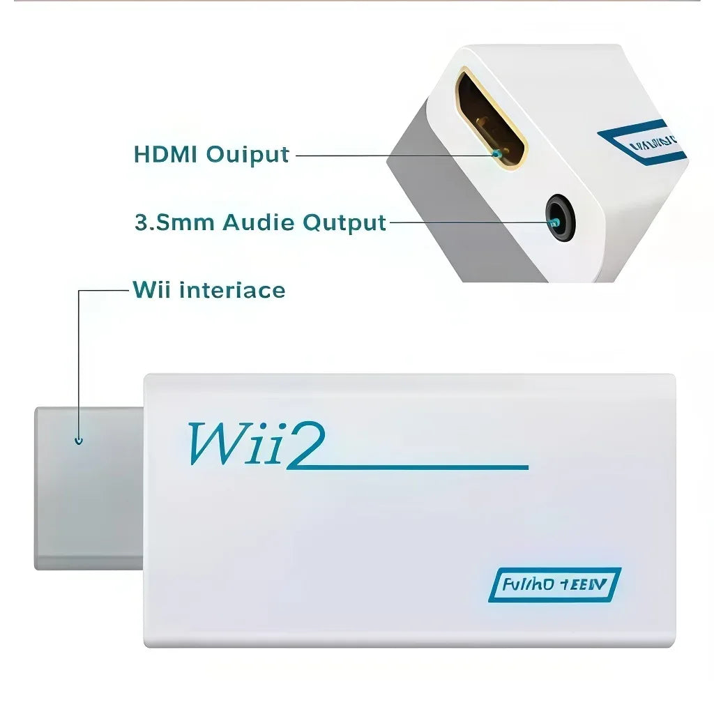 Wii to HDMI Converter with 3.5mm Audio Adapter for HDTV