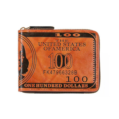 Men's Wallets with 100 US Dollar Pattern Hasp Male Leather Wallet with Zipper Card Holder Coin Pocket Purse Cartera Hombre