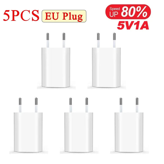 5V/1A USB Home Travel Charger 1-5Pcs EU Plug Power Wall Adapter Mobile Phone Charger Power Adapter For iPhone Samsung Xiaomi 15