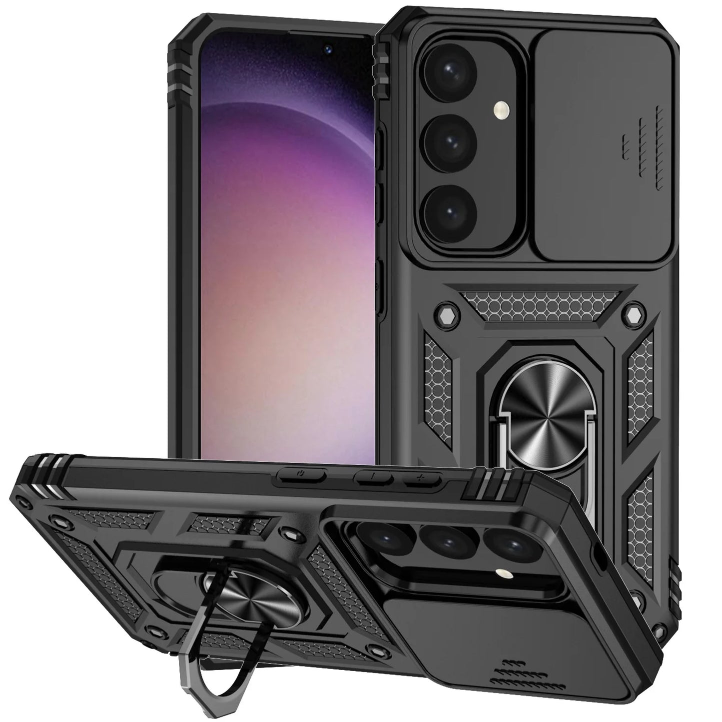 Luxury Armor Case for Samsung Galaxy S26 S25 Edge S24 S23 S22 S21 S20 S10 FE Ultra Plus Ring Holder Slide Lens Stand Phone Cover