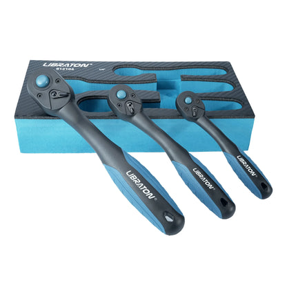 Reversible Ratchet Wrenches, Set of 3 Ratchet Wrenches, 1/2 Inch 3/8 Inch 1/4 Inch, Quick Release Ratchet Handles, 72 Teeth, for Auto Repair