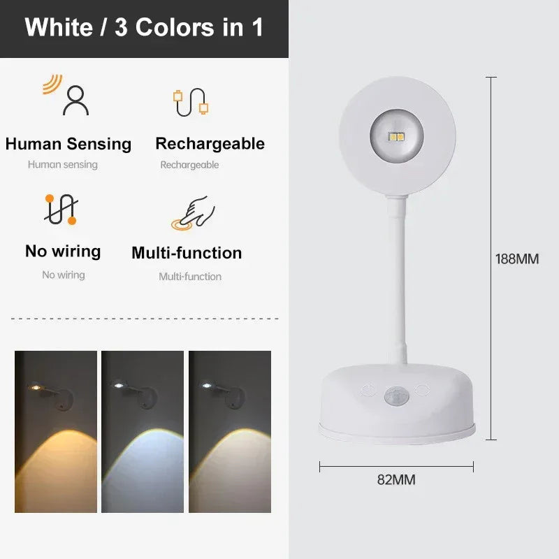 USB Rechargeable Intelligent Human Sensing Wireless Wall Light Dimmable Led Spotlight for Lighting Paintings Pictures 3 Colors - Urbizia