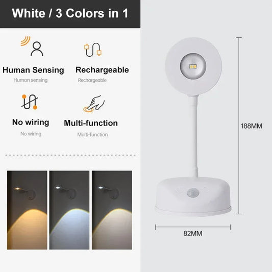 USB Rechargeable Intelligent Human Sensing Wireless Wall Light Dimmable Led Spotlight for Lighting Paintings Pictures 3 Colors - Urbizia