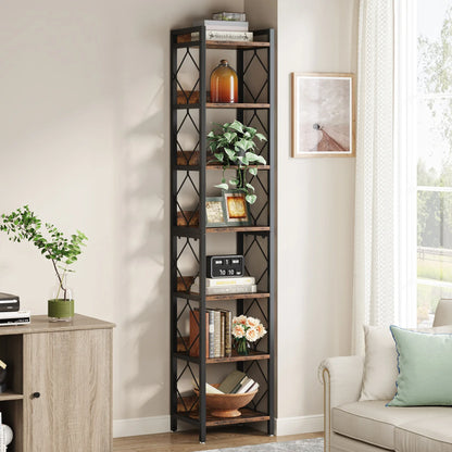 Tribesigns 78.7 Inch Extra Tall Narrow Bookshelf, 7 Tier Skinny Bookcase for Small Spaces, Freestanding Display Shelves