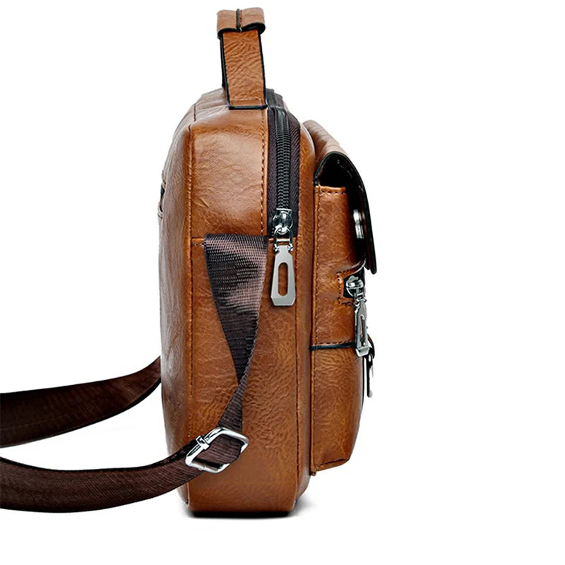 Men's Retro Messenger Bag with Waterproof Design, Large Capacity Laptop Briefcase for Office Work, Travel and School