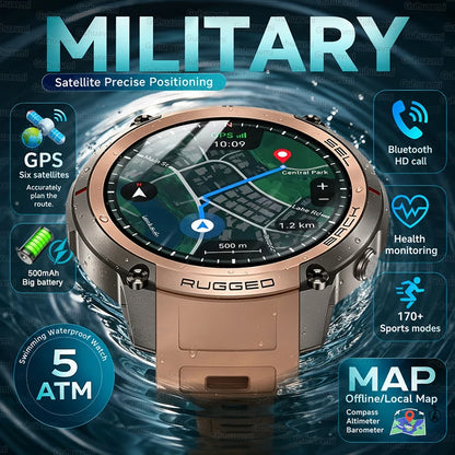 2026 Military Satellite Offline Map GPS Smart Watch Men 1.43''AMOLED Bluetooth Call Compass 5ATM Waterproof 170+Sport Smartwatch