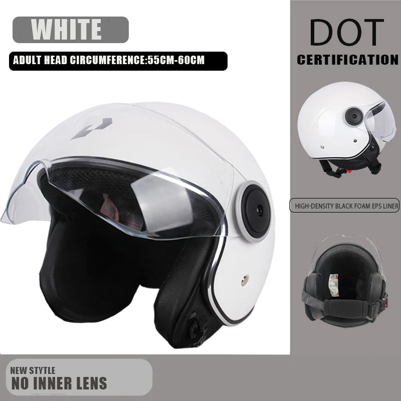 DOT Certified Vintage Open Helmet Motorcycle Open Face Helmet Retro 3/4 Helmet Cruise Casco Casque Moto Men Women