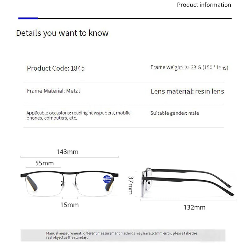 Automatic Zoom Presbyopia Glasses Both Near And Far Progressive Multifocal Presbyopia Glasses, Anti Blue Light Goggles 1845-1