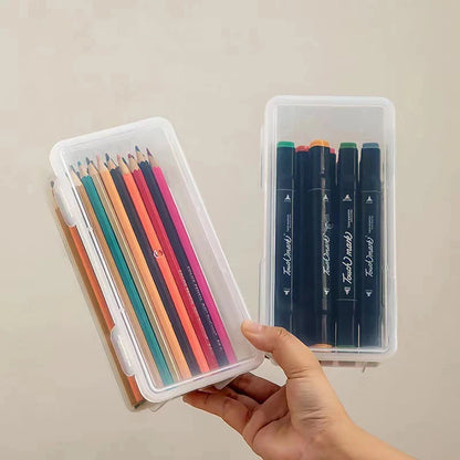 Multifunction Pen Case Clear Plastic Pencil Boxes Portable Mount Storage Pen Box For Oil Pastel Crayon Stationery Organizer Bag
