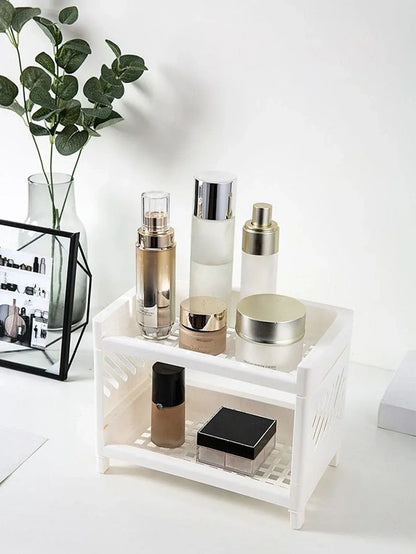 1PC Double Layer PP Desktop Storage Rack – White - Urbizia