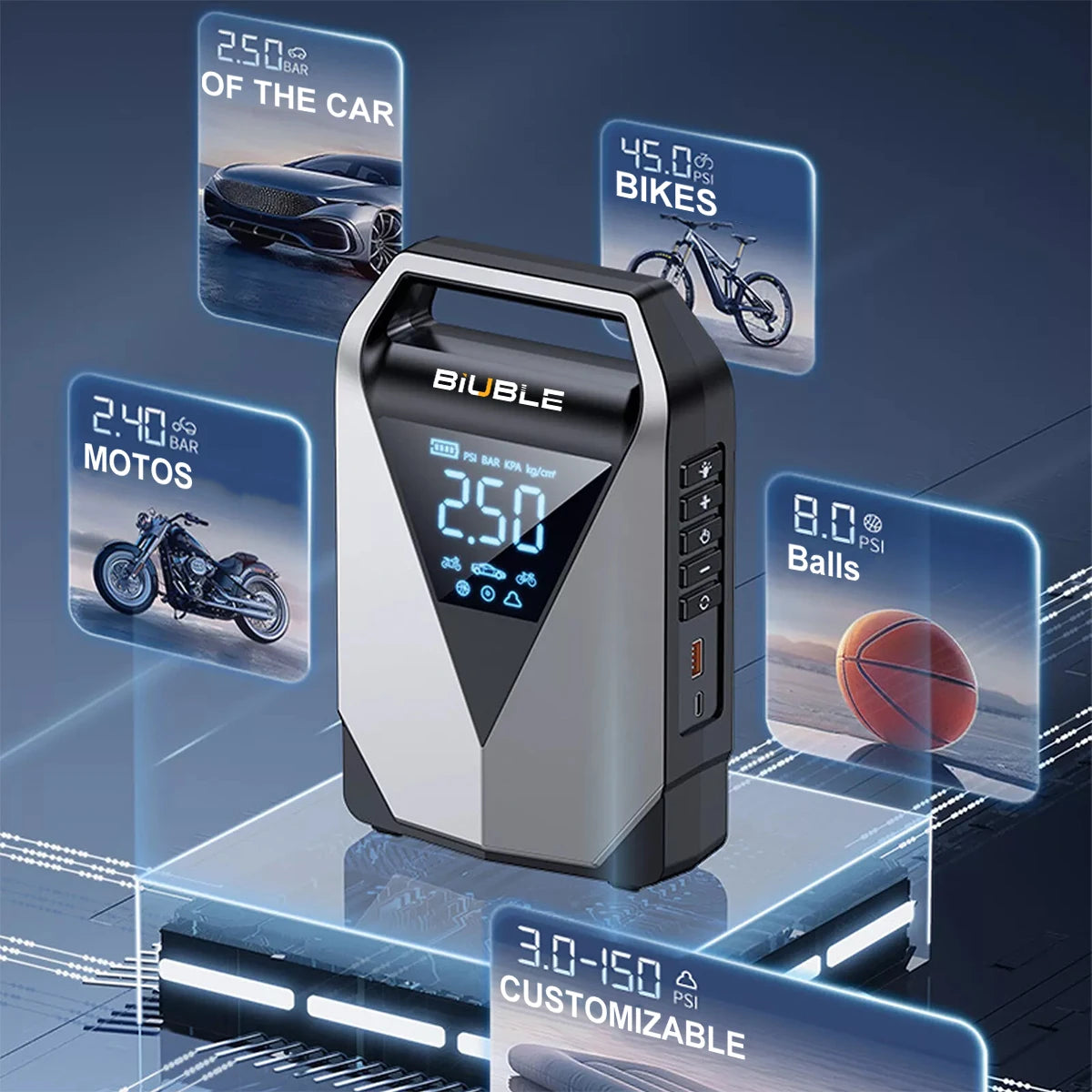 1500A Peak Car Battery Starter Kit, Featuring a 150 PSI Air Compressor, Jump Cable Box, Portable Starter for 12L of Gasoline/10.0L of Diesel Engines, LCD Display, 3-Mode LED Flashlight, Fast Charging USB-C, Lithium Polymer Ba