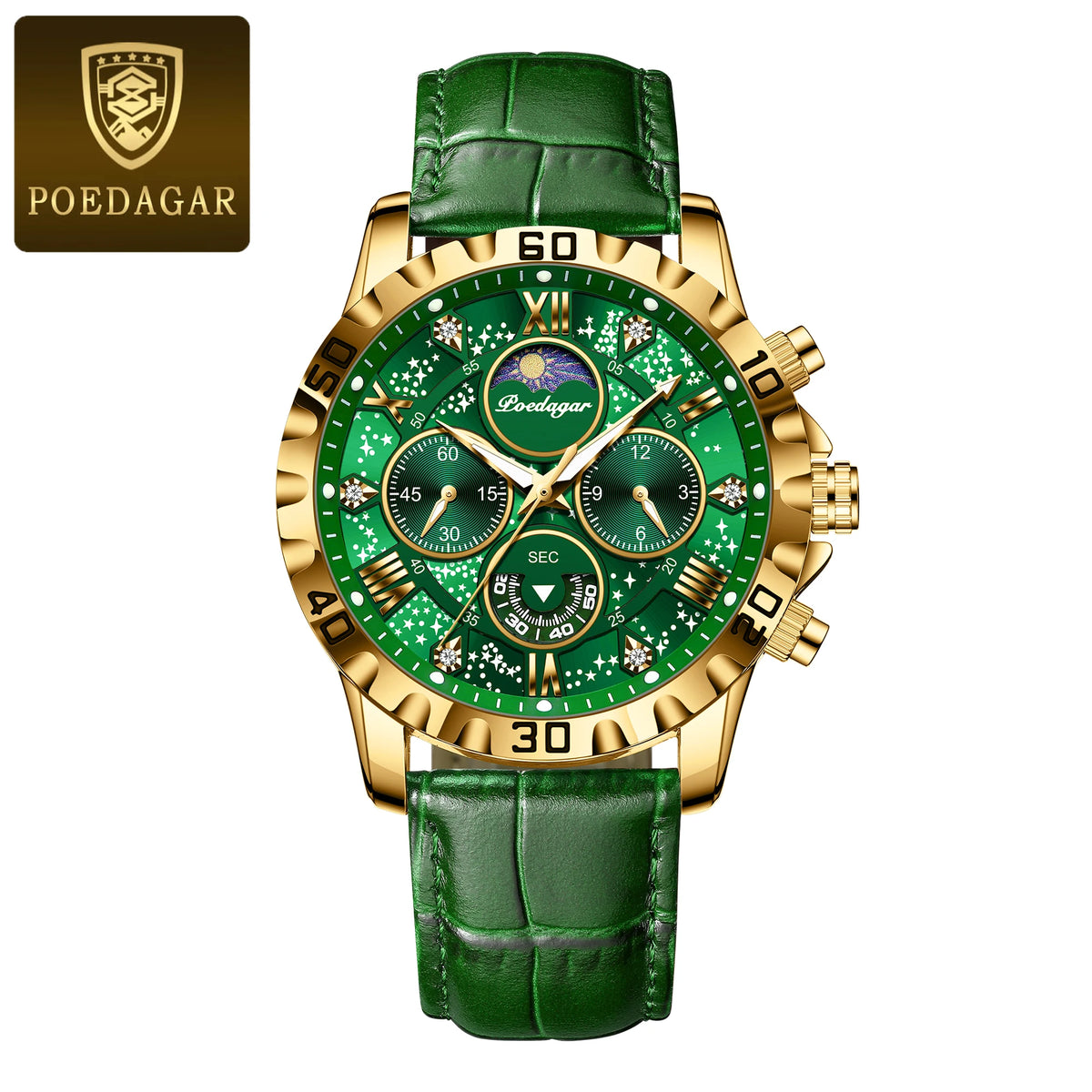 POEDAGAR Luxury Fashion Man Watch Waterproof Luminous Chronograph Leather Watches For Men Sports Outdoor Men's Quartz Wristwatch