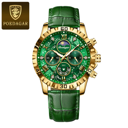 POEDAGAR Luxury Fashion Man Watch Waterproof Luminous Chronograph Leather Watches For Men Sports Outdoor Men's Quartz Wristwatch