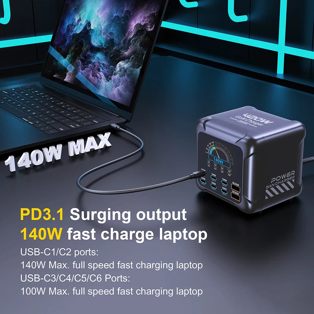 Ubigbuy 420W GaN Charger PPS PD3.1 140W USB Type C Charger Digital Display Fast Charging Station for MacBook iPhone 17 Samsung