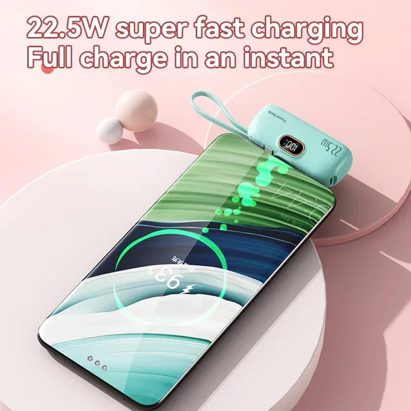 50000mAh Mini Capsule Power Bank 22.5W High Capacity Super Fast Charging External Battery for iPhone Huawei Samsung