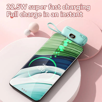 50000mAh Mini Capsule Power Bank 22.5W High Capacity Super Fast Charging External Battery for iPhone Huawei Samsung