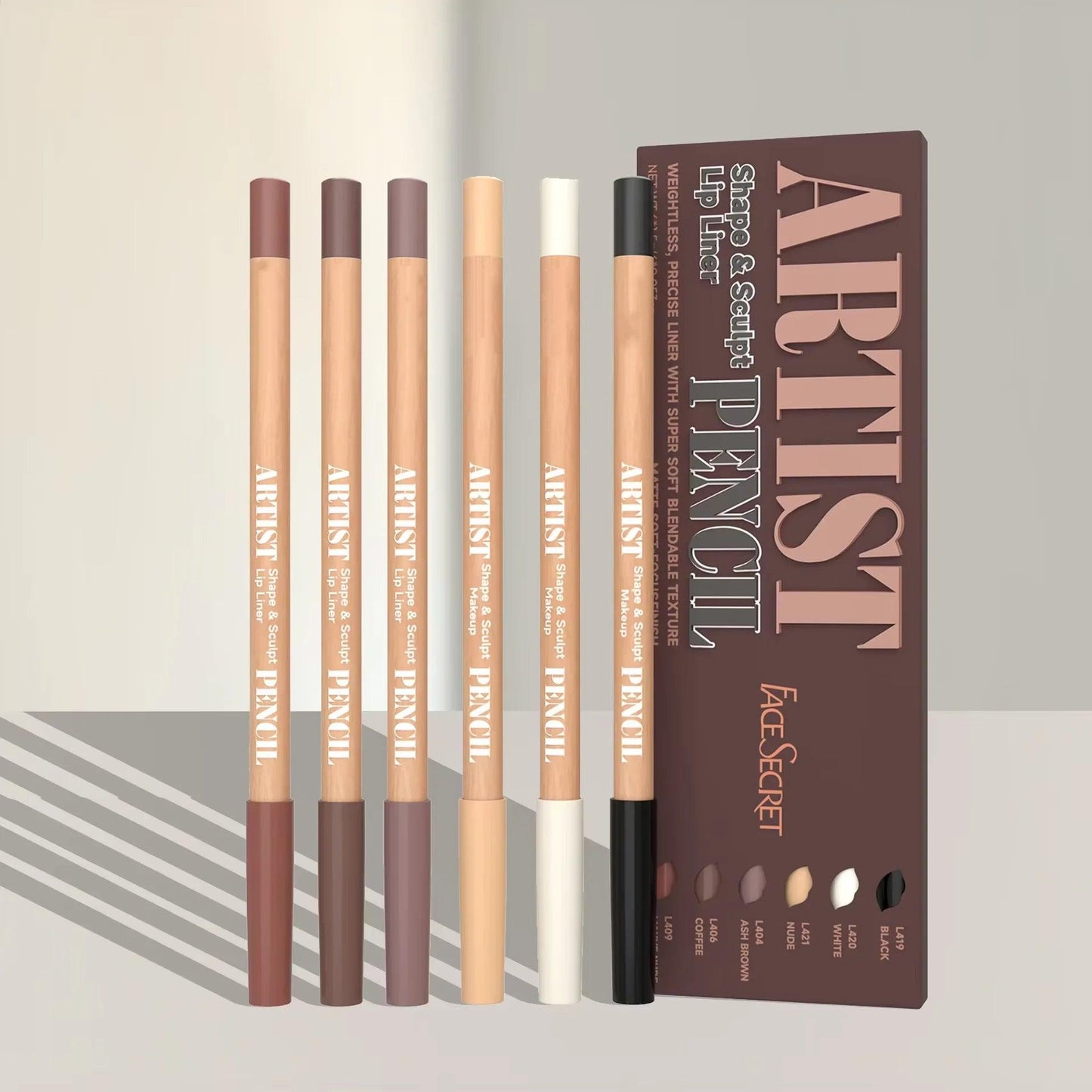 Face Secret Artist Shape Sculpt Lip Liner Pencil Set, Weightless Precise Liner with Super Soft Blendable Texture Matte Soft