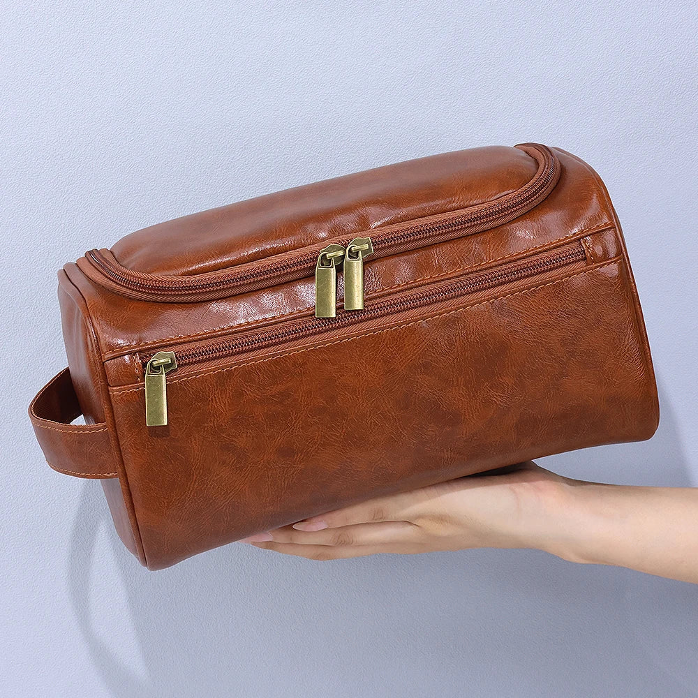 Men PU Vintage Luxury Toiletry Bag Travel Necessary Business Cosmetic Makeup Cases Male Hanging Storage Organizer Wash Bags