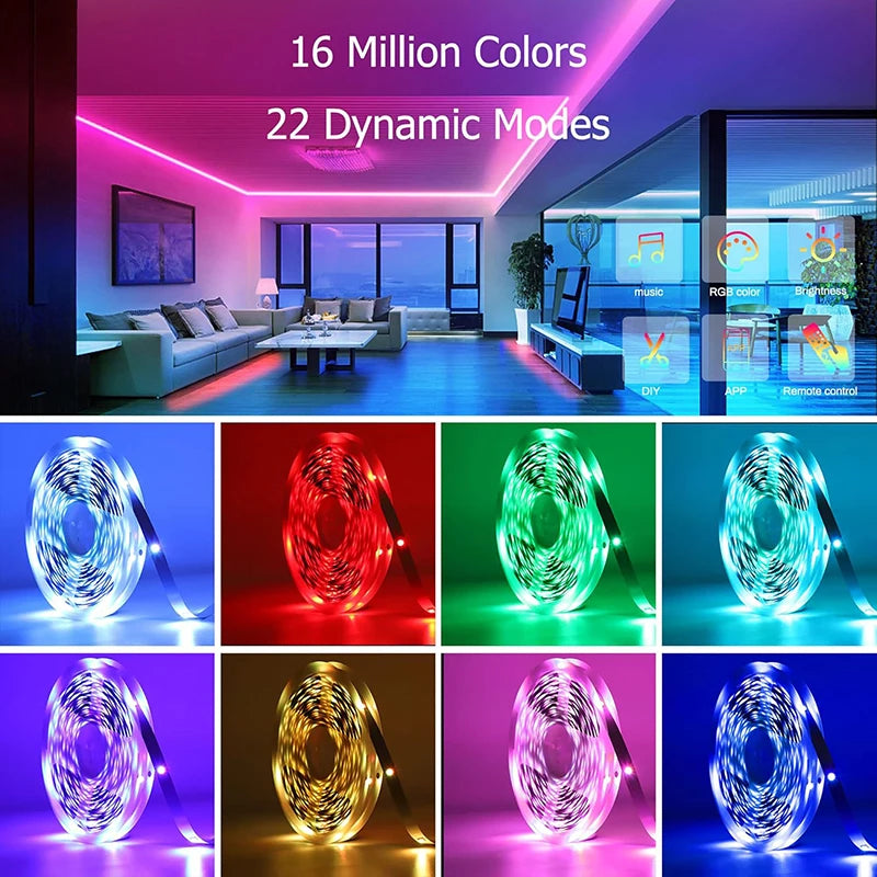24V RGB LED Strip Lights – 5M/10M/20M/30M/40M Bluetooth APP Music Sync Rope Light for Home & Holiday Decor