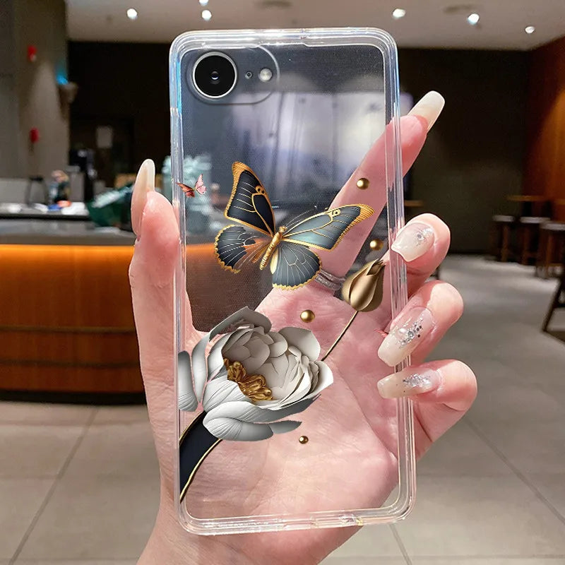 For iPhone 16e Case Clear Luxury Fashion Butterfly Flowers Soft TPU Silicone Jelly Back Cover for Apple iPhone 16e Phone Case