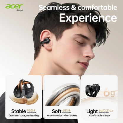 Acer Ohr555 Wireless Bluetooth Earphones with Ear Clip Design, Hifi High-Definition Noise Reduction, Comfortable to Wear, Suitable for Sports, Running, Fitness, Compatible with Mobile Phones, Tablets, and Laptops