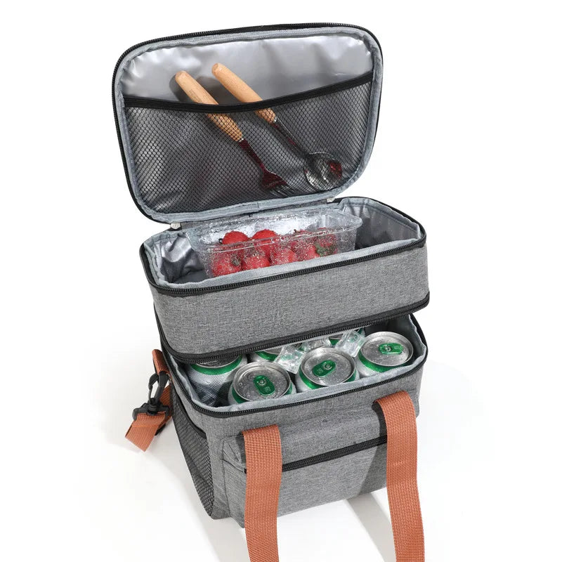 Multifunctional Double Layers Tote Cooler Lunch Bags for Women Men Large Capacity Travel Picnic Lunch Box with Shoulder Strap