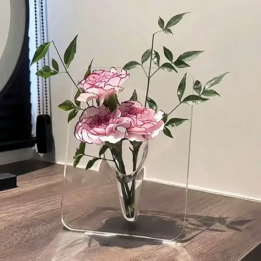 Frame Flower Vase - Clear Acrylic Vase for Flowers, Modern Art Vases for Home Decor, Decorative Vases for Desktops Bookshelf - Urbizia