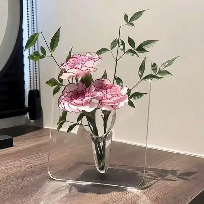 Frame Flower Vase - Clear Acrylic Vase for Flowers, Modern Art Vases for Home Decor, Decorative Vases for Desktops Bookshelf - Urbizia