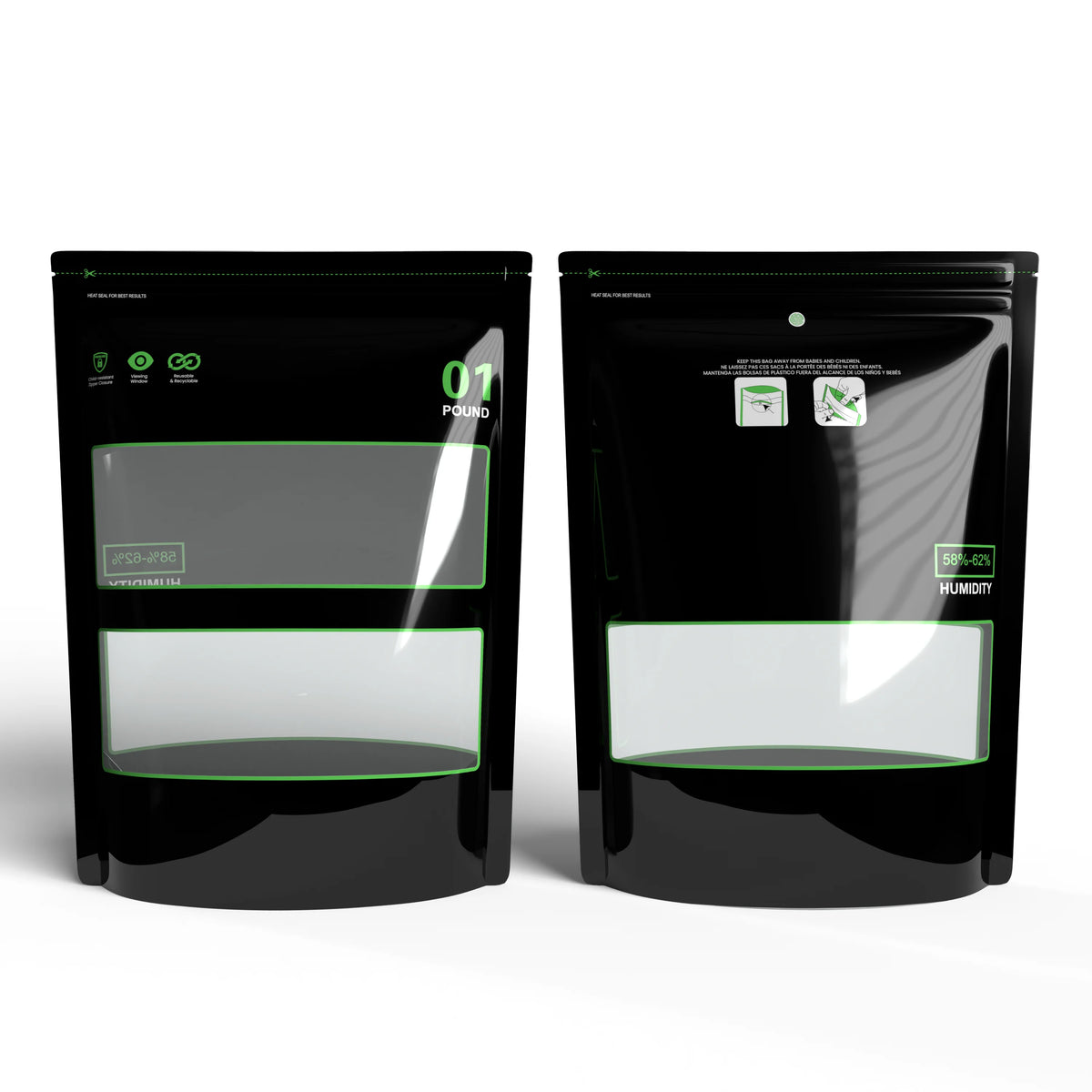 1/8 Ounce~1 Pound Lock & Seal Storage & Curing Bags 58%-62% RH Terp Cultivation Pouches Heat Sealable Child Resistant