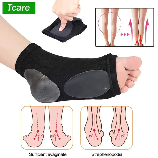 1Pair Arch Support Sleeve Cushioned Soft Elastic Gel Pad Fabric Arch Sock for Flat Foot Pain Relief Plantar Fasciitis Heel Spurs - Urbizia