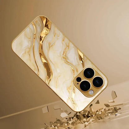 iPhone Golden Marble Glass Case – Full Coverage
