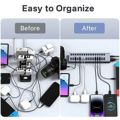 Acasis 16/10/7 Port USB Hub 10Gbps Individual Switch Charging Data Transfer for PC Laptop Workstation Multi Device Expansion