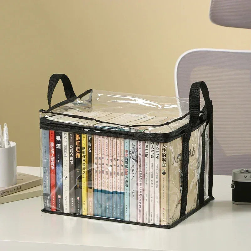 Foldable book box student dormitory classroom book organizer transparent waterproof household book organizing storage box - Urbizia
