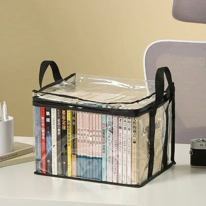 Foldable book box student dormitory classroom book organizer transparent waterproof household book organizing storage box - Urbizia