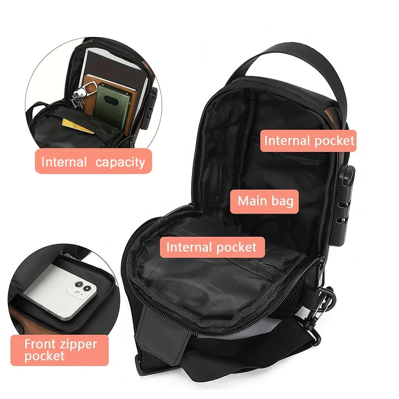 Durable Oxford Fabric Men's Sling Bag - Stylish Motorcycle Crossbody Chest Pack with Phone Pocket, Zip Closure for Daily Commute