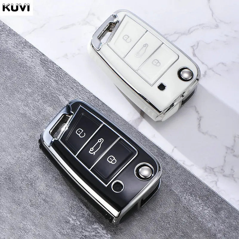 3 4 Buttons TPU Car Key Case Cover Fob For VW Volkswagen Golf 7 MK7 Tiguan MK2 For SEAT Ateca Leon FR 2 Ibiza For Skoda Octavia
