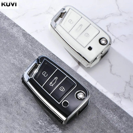 3 4 Buttons TPU Car Key Case Cover Fob For VW Volkswagen Golf 7 MK7 Tiguan MK2 For SEAT Ateca Leon FR 2 Ibiza For Skoda Octavia