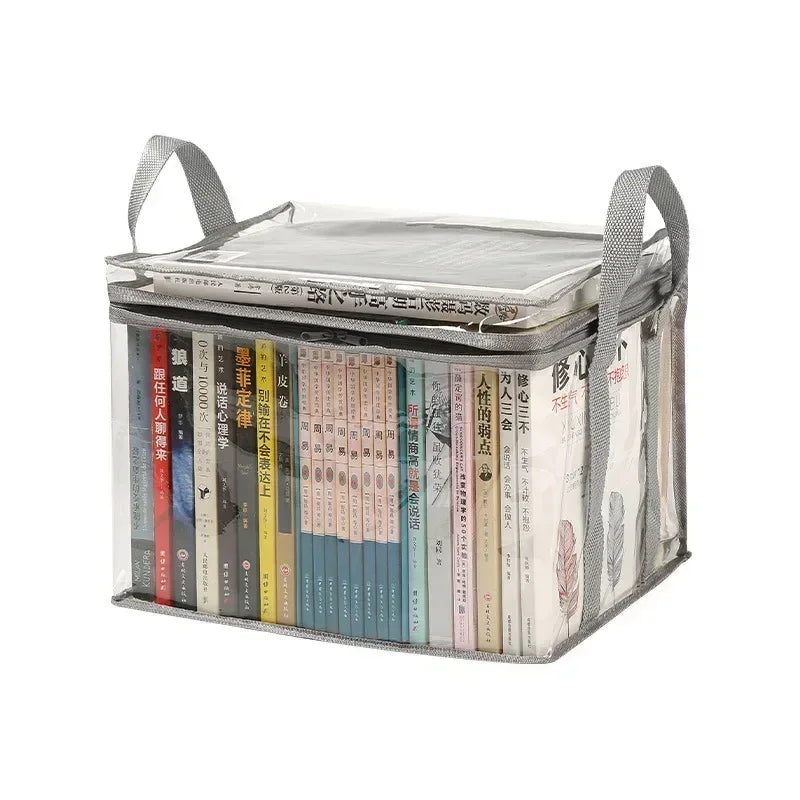 Foldable book box student dormitory classroom book organizer transparent waterproof household book organizing storage box - Urbizia