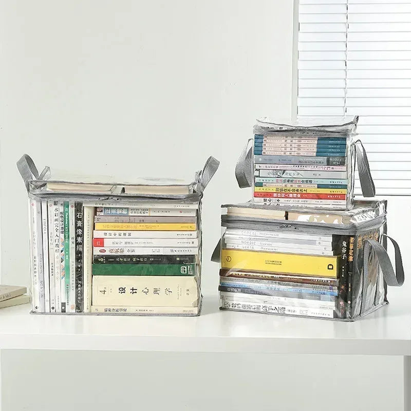 Foldable book box student dormitory classroom book organizer transparent waterproof household book organizing storage box - Urbizia