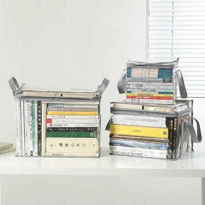 Foldable book box student dormitory classroom book organizer transparent waterproof household book organizing storage box - Urbizia
